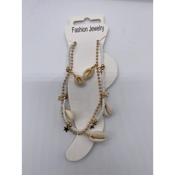 Sea Shell Anklets With Star Charms Gold & White  For Women - Picture 3 of 5